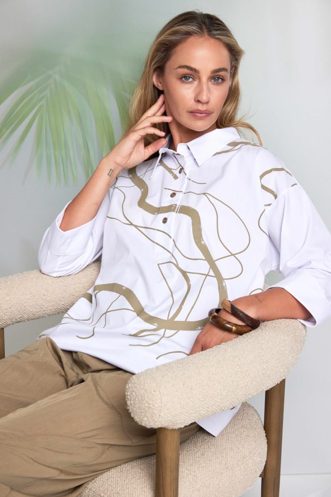 Naya Placket Printed Top With Contrast Hem Panel And Cuff 215