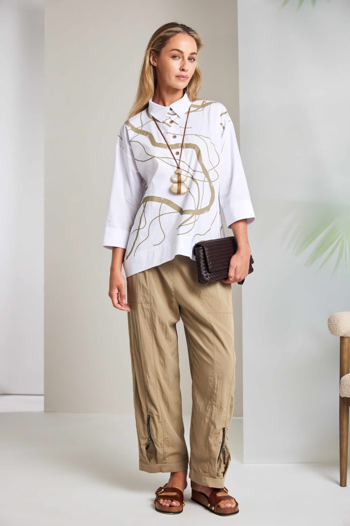 Naya Placket Printed Top With Contrast Hem Panel And Cuff 215