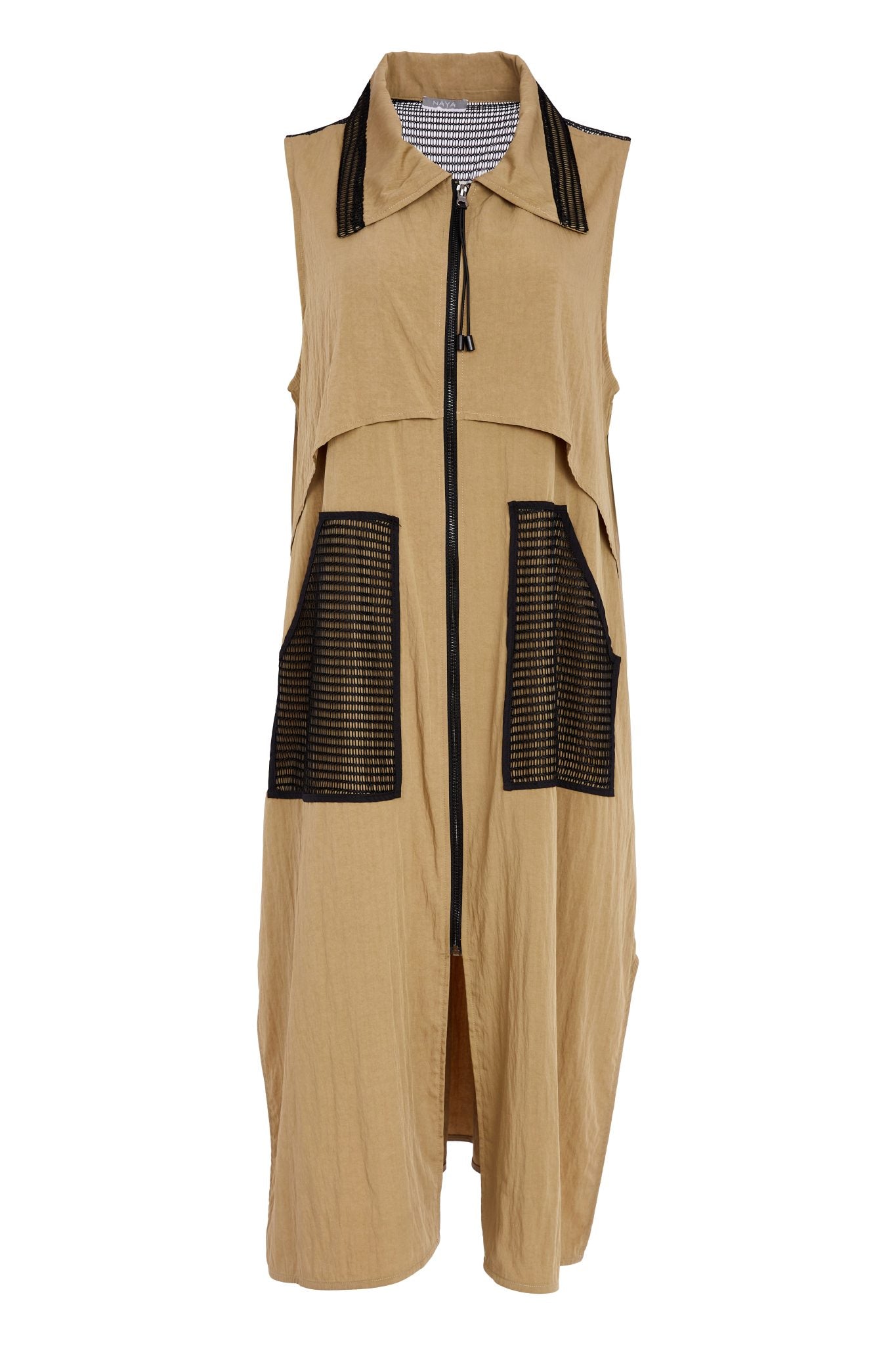 Naya Zipped Long Line Waistcoat With Contrast Pocket And Collar 219