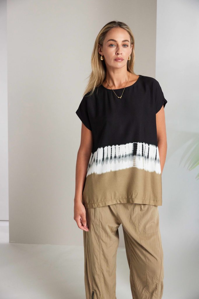 Naya Border Print Tie Dye Round Neck Top 317