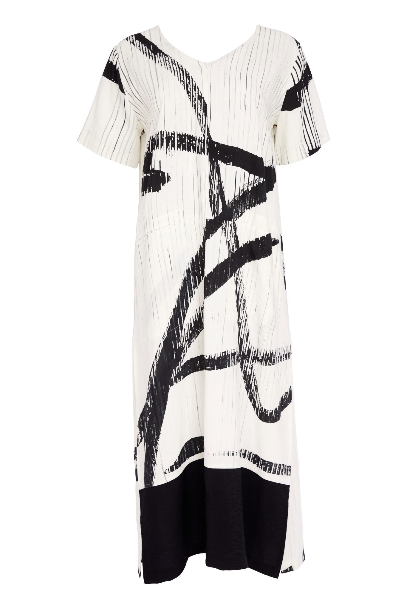 Naya Brush Stroke Dress With Contrast At Hemline 320