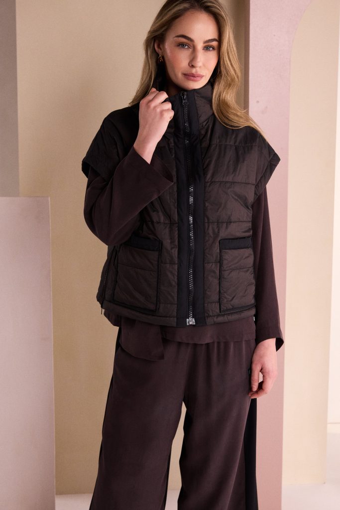 Naya  167 Brown Padded Short Sleeve Zip And Pocket Waistcoat