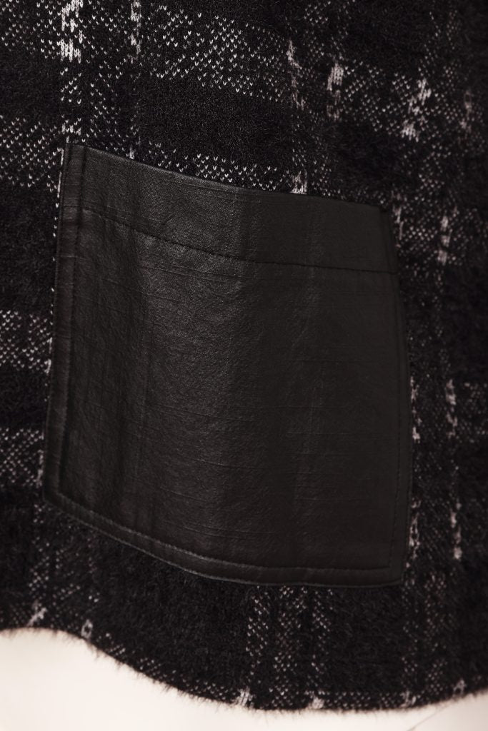 Naya Check Knit Top With Leatherette Pocket And Zip Detail