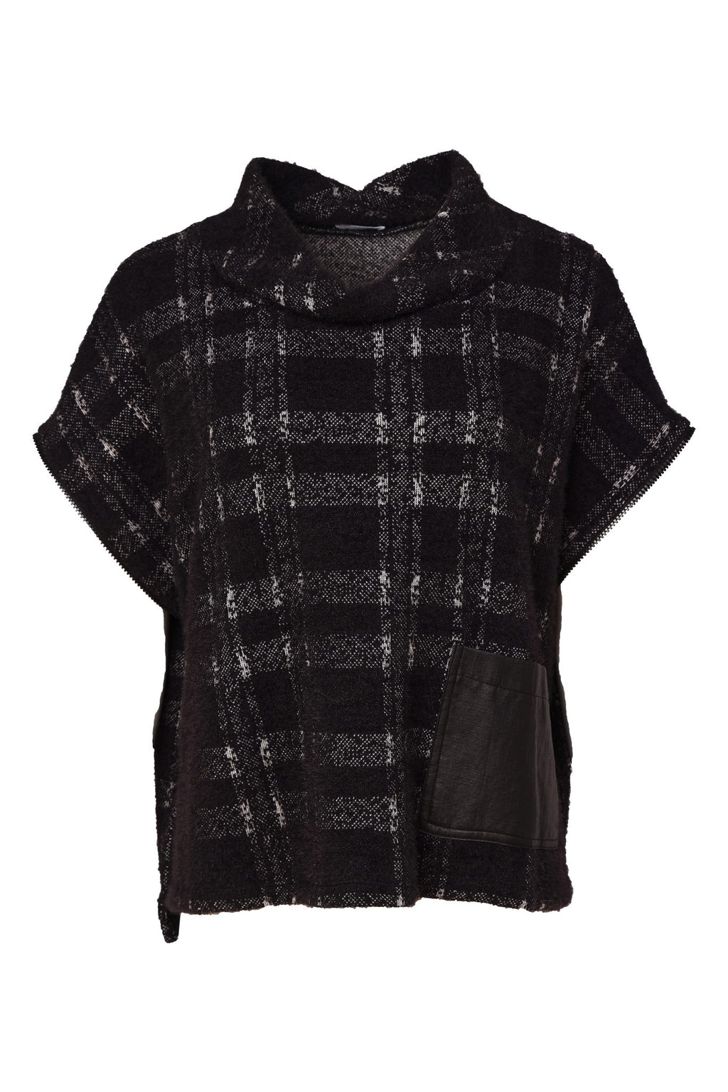 Naya Check Knit Top With Leatherette Pocket And Zip Detail