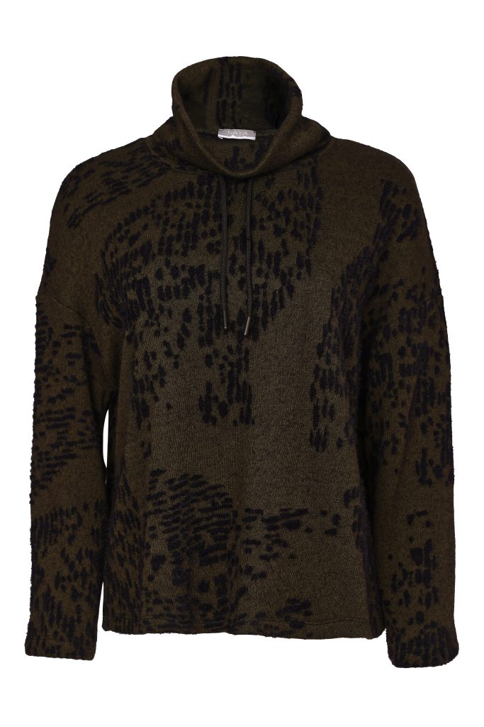Naya 238 Flocked Placement Print High Neck Knitted Top