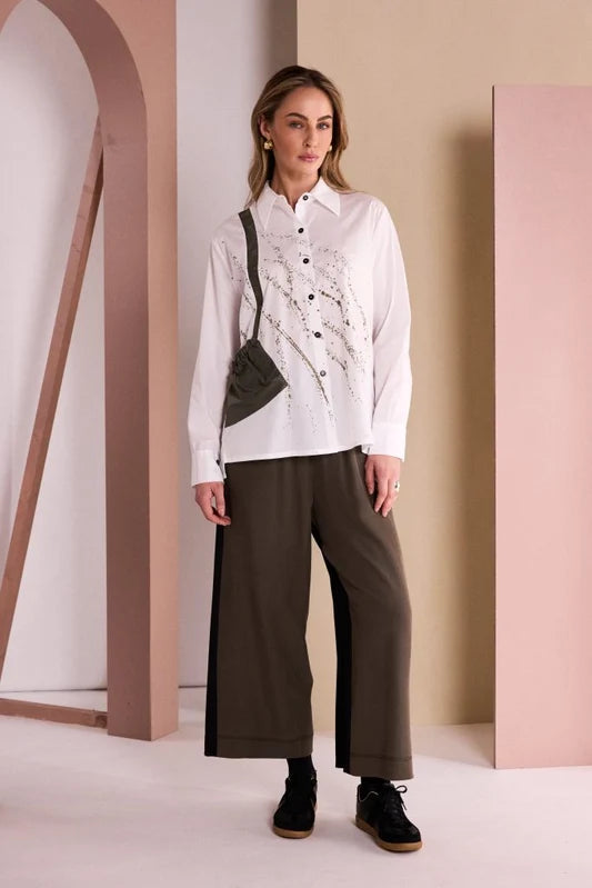 Naya White Shirt With Khaki Splatter Print 262