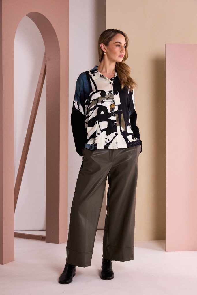 Naya Print Button Through Shirt With Contrast Sleeve 320