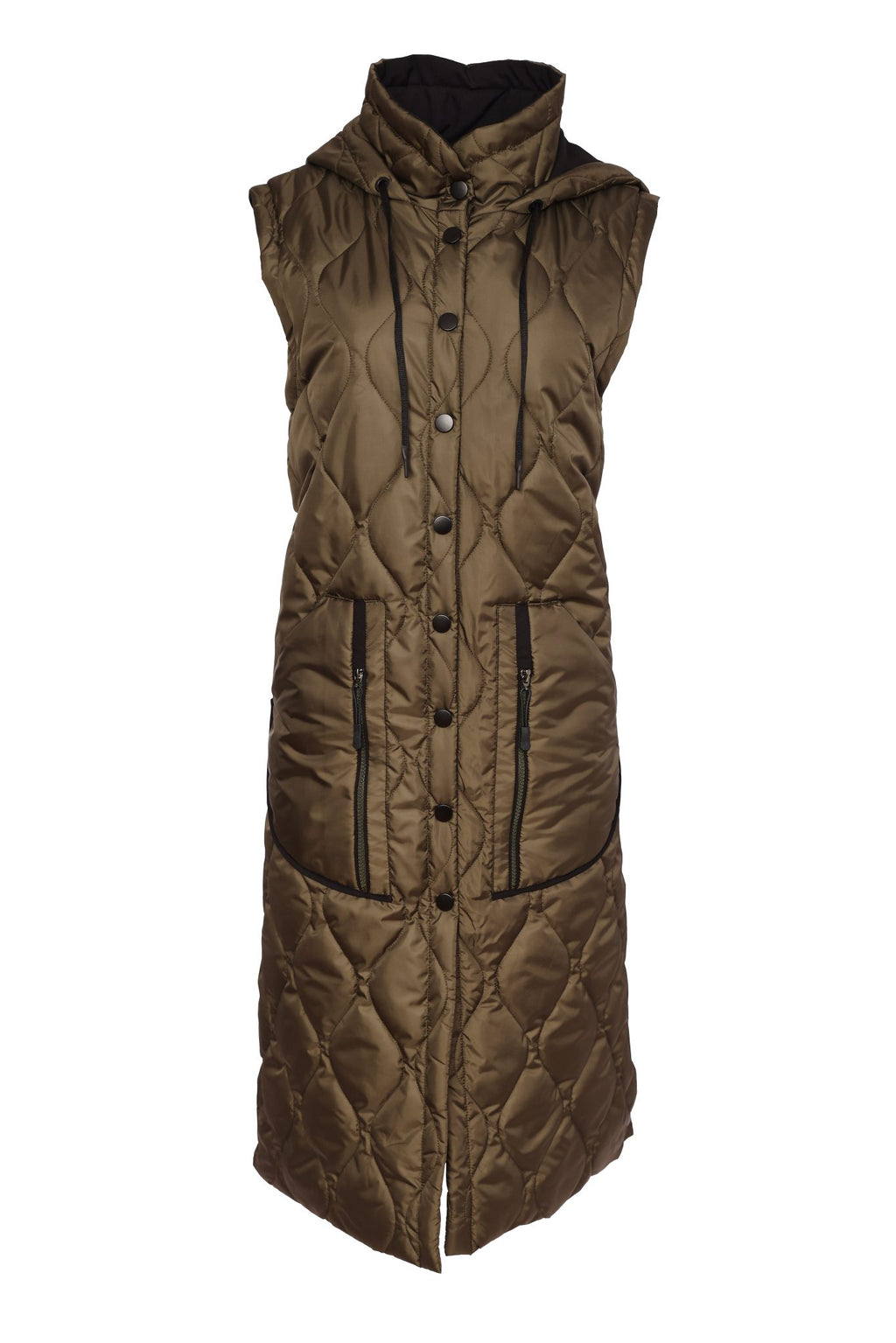 Naya Long Quilted Waistcoat With Zip Pocket 353