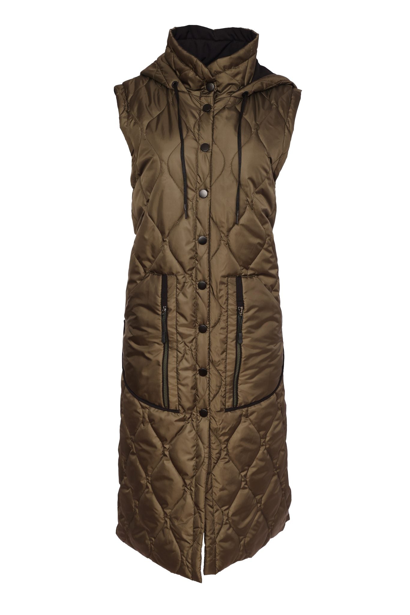 Naya Long Quilted Waistcoat With Zip Pocket 353