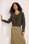 Nekane NM.RUMO Green Jumper With Decorative Detalis And Ruffle