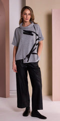 Naya 204 Brush Stroke Print Square Shape High Neck Top