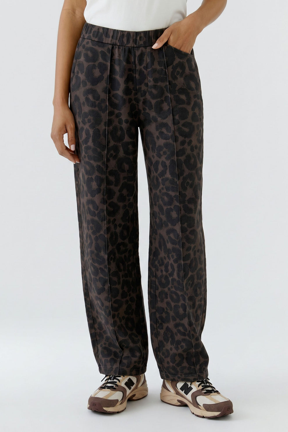 Oui 99696 Dark Brown And Grey Animal Print Trousers