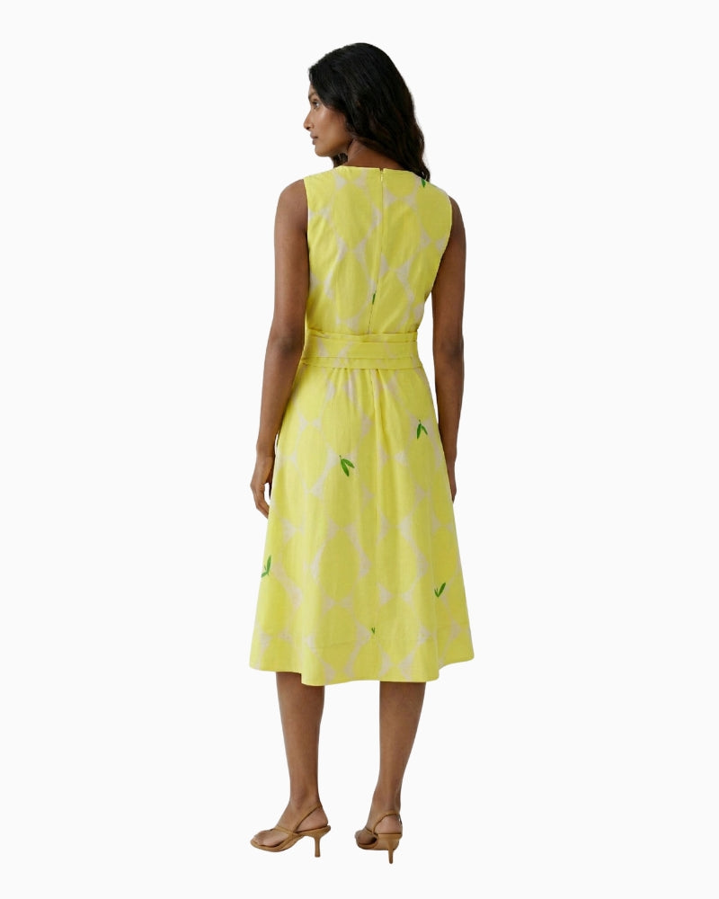 Oui 97347 Yellow Midi Short Sleeves Dress