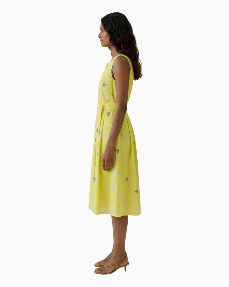 Oui 97347 Yellow Midi Short Sleeves Dress