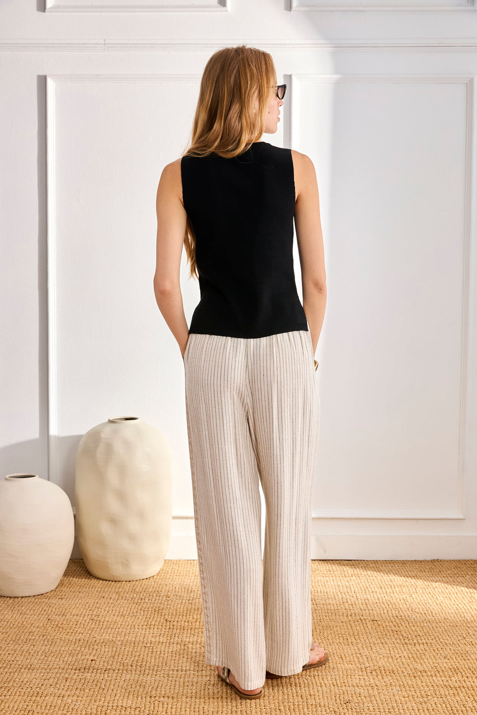 Nekane RD.ULIS Black Viscose Sleeveless  Knit Top Raised Thread Detail