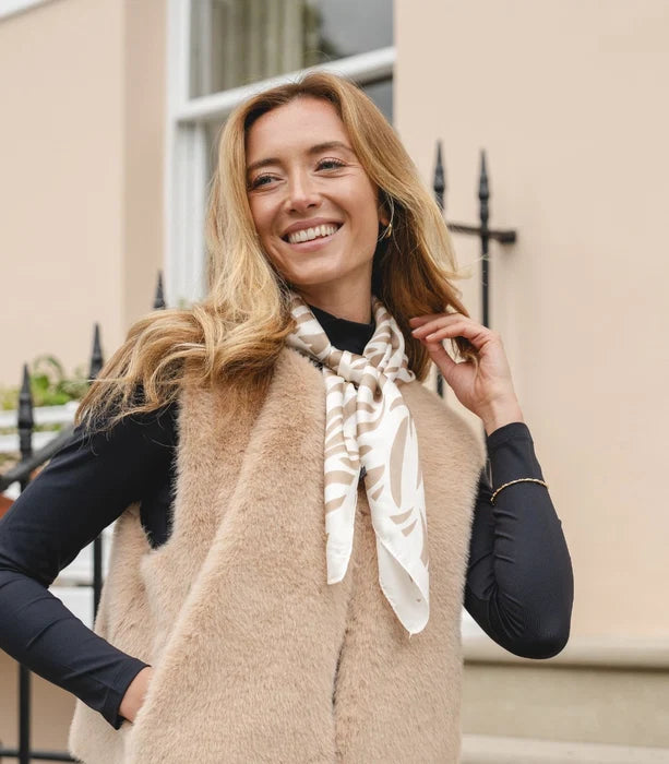 Park Lane Cream & Tan Zebra Print Scarf SC2061
