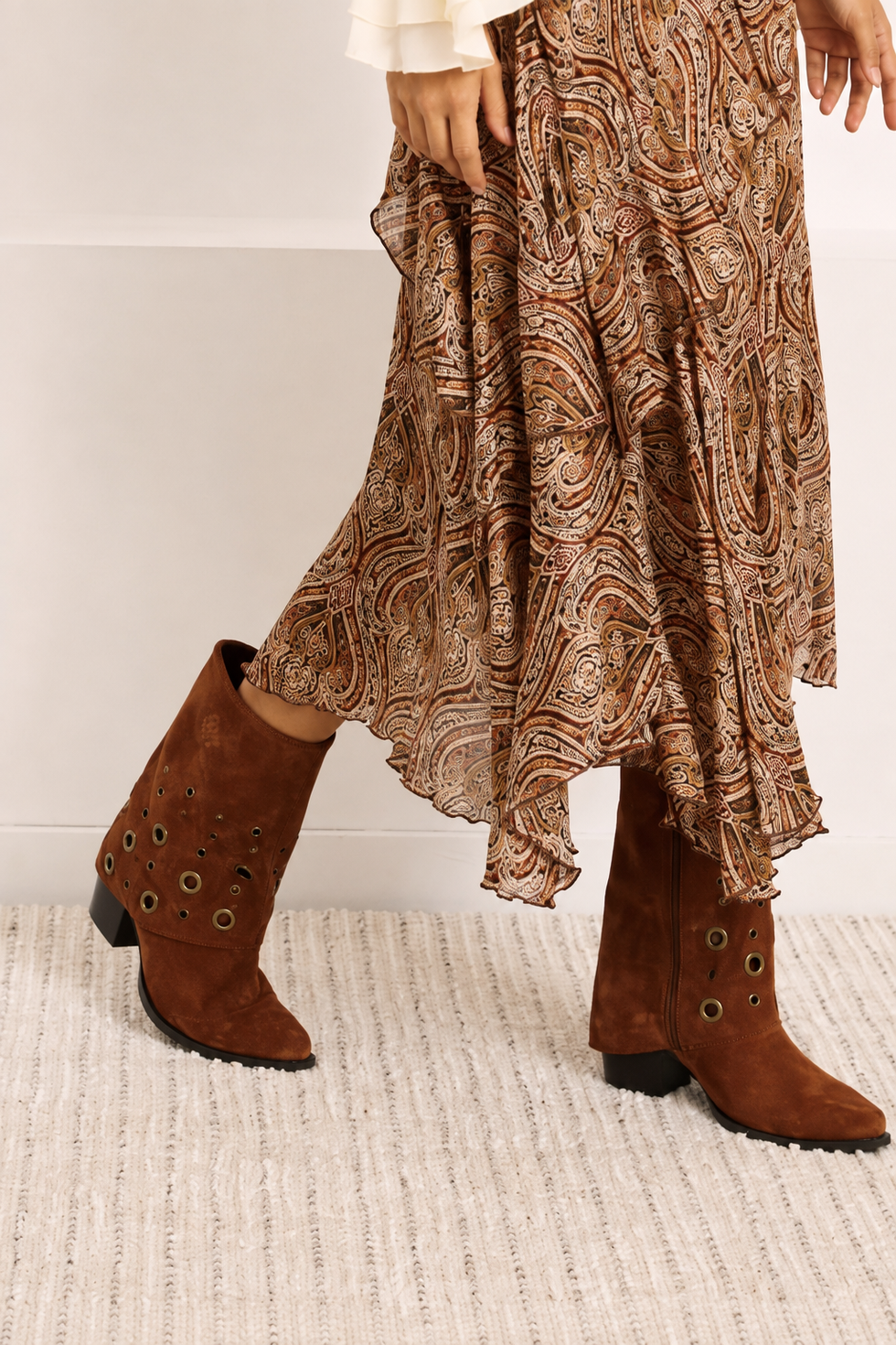 Nekane Grelm Eyelet Cow Suede Boot With Heel