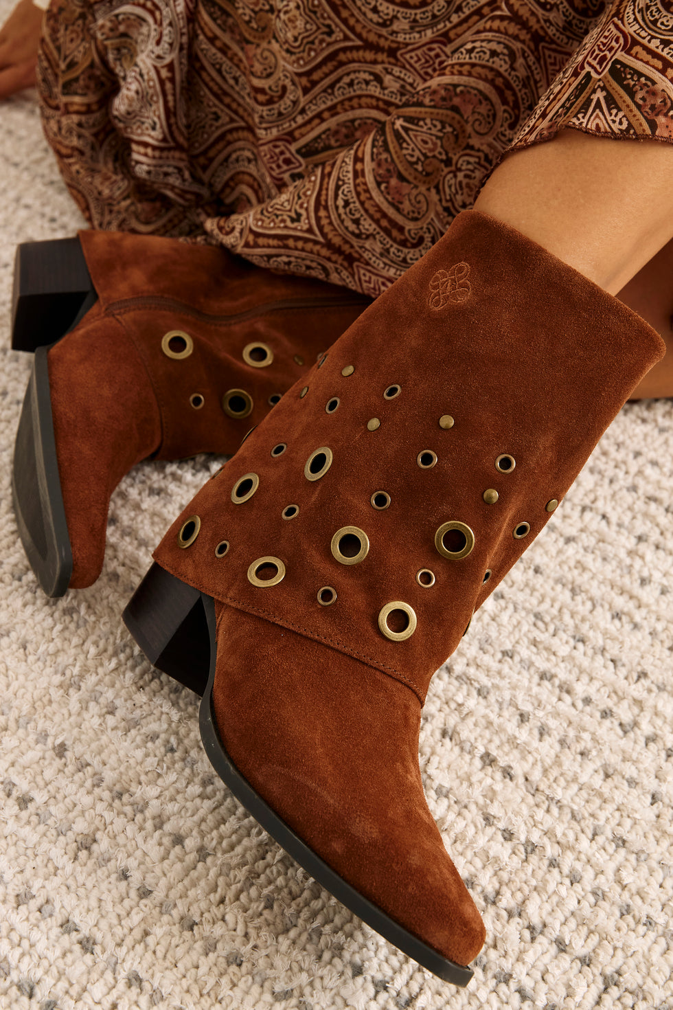 Nekane Grelm Eyelet Cow Suede Boot With Heel