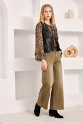 Nekane SU.MOBI Khaki Denim Cotton Trousers With Rhinestones