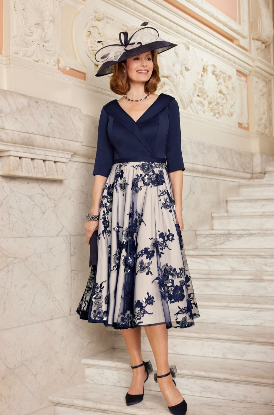 Condici 71160 Navy over champagne Net and Sequin dress – No55 Boutique