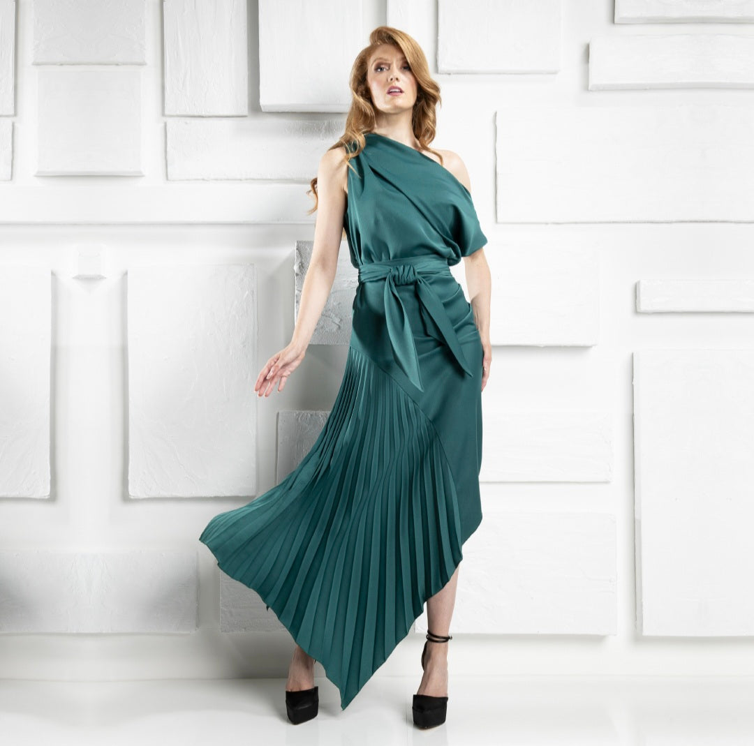 Kevan Jon Mila Pleat Knee Length Dress