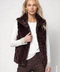 Monari 809785 Black Coffee Waistcoat Basic Fake Fur With Stand Up Collar