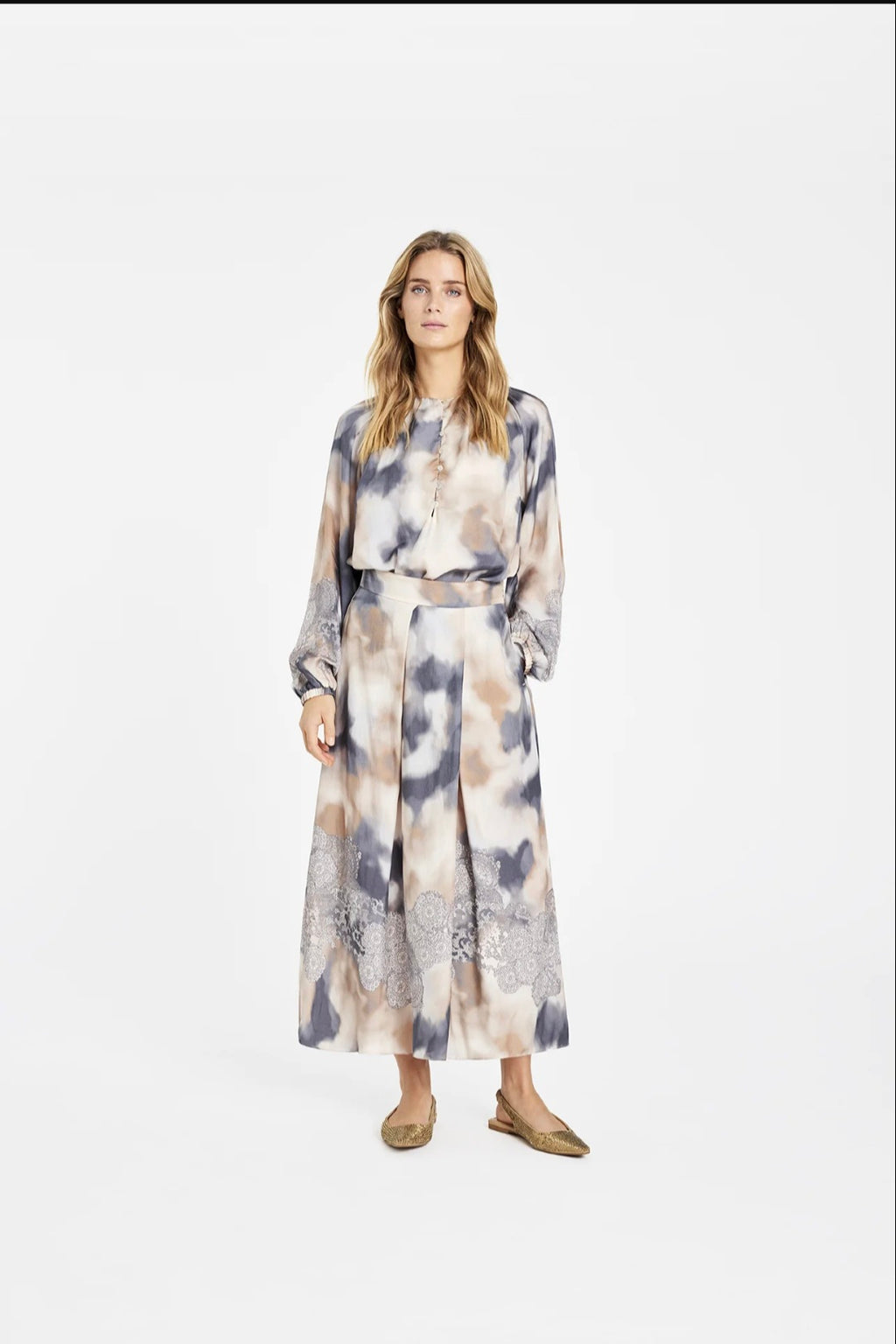 Gustav 60552 A line Multi Colored Camouflage Print Pleated Skirt