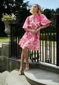 Fee G Eve Hot Pink Floral With lace Trim and Tiers Dress 877