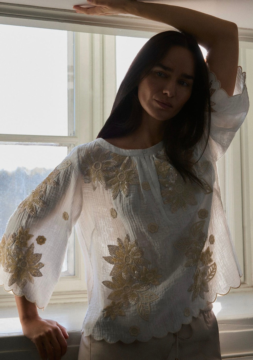 Gustav 60664 7631 Mira 3/4Sleeves Off White Embroidery  Blouse