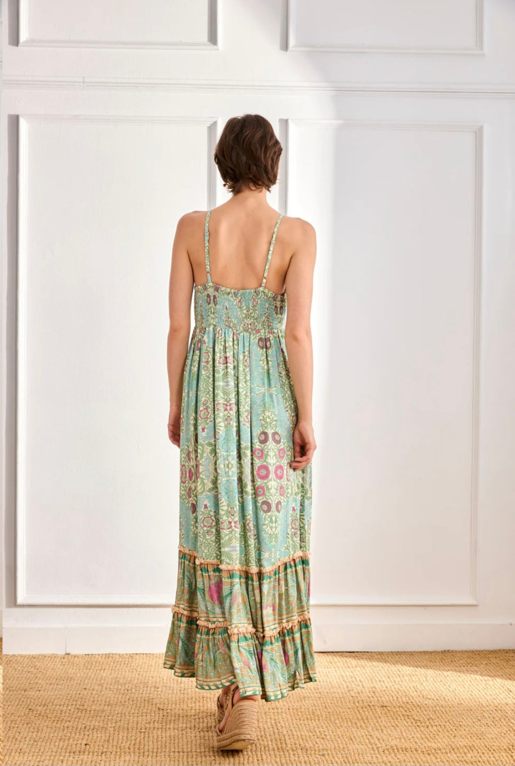 Nekane GF.JOMI Aqua Long Viscose Dress With Straps And Botanical Print
