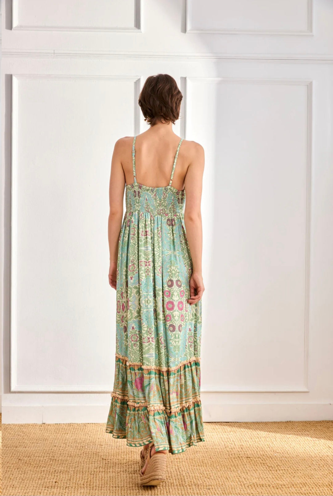 Nekane GF.JOMI Aqua Long Viscose Dress With Straps And Botanical Print
