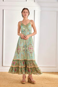 Nekane GF.JOMI Aqua Long Viscose Dress With Straps And Botanical Print