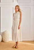 Nekane LX.OSIR White Sleeveless Long Cotton Dress With Swiss Embroidery