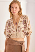 Nekane GF.RIVA Cream Blouse With Floral Embroidery And Honeycomb Waist Band