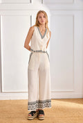 Nekane LX.ARSI Ivory Linen Trouser With Embroidery On Hem And Pocket