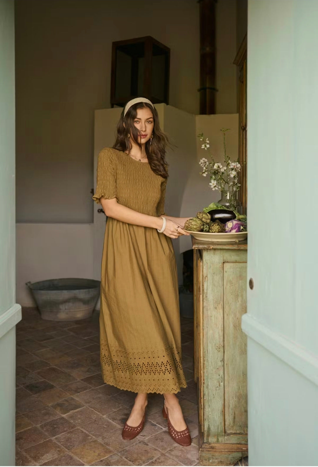 Cream 10614958 Olive Broderie Anglais Dress