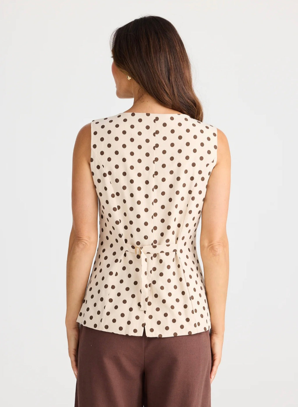 Brave & True BT25425 Eden Waistcoat Chocolate Polka Dot Top