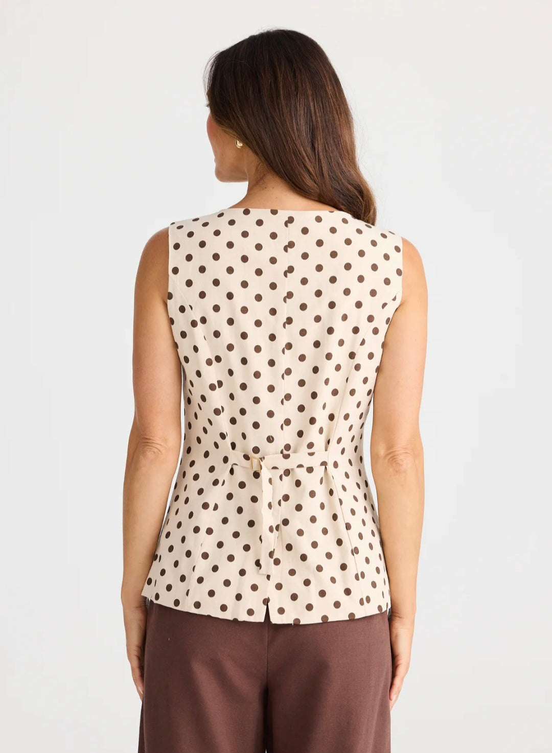 Brave & True BT25425 Eden Waistcoat Chocolate Polka Dot Top