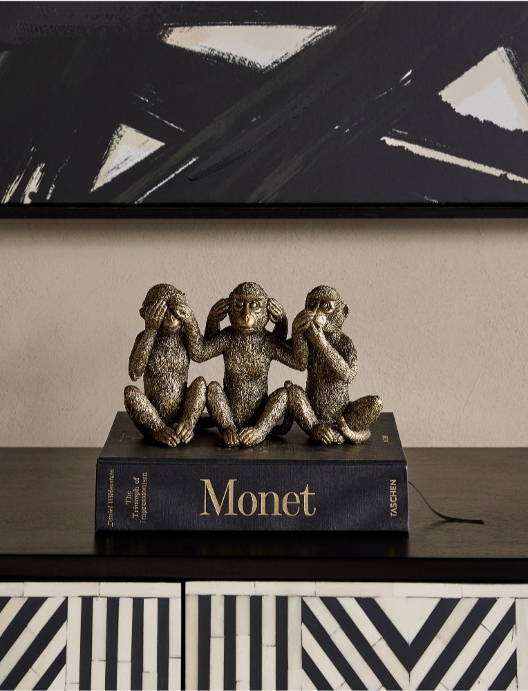 Libra Three Wise Monkeys Antique Gold