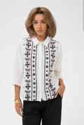 Cream 10614768 Snow White Embroidered Shirt Patterns Down The Front Placket