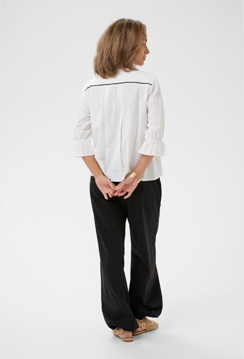 Cream 10614768 Snow White Embroidered Shirt Patterns Down The Front Placket