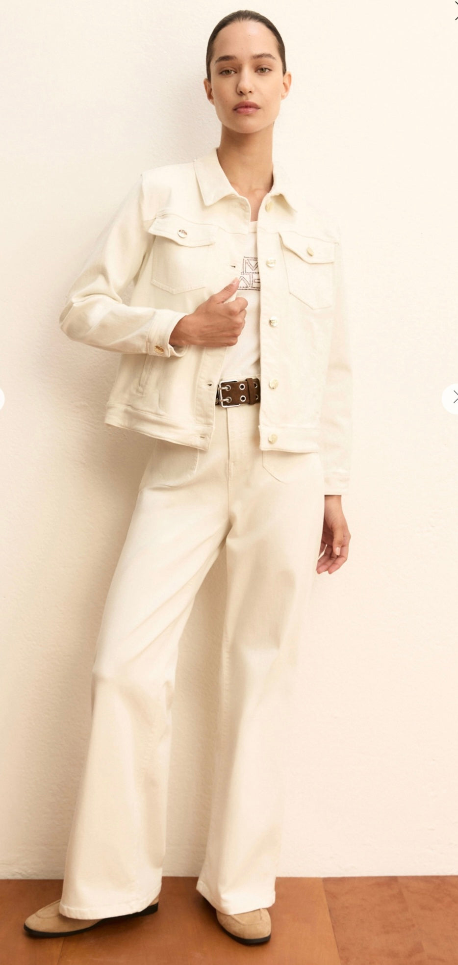 Emme 26151312512 Hige Waisted Wide Leg Denim Jeans In Cream Color WithTwo Front Pockets