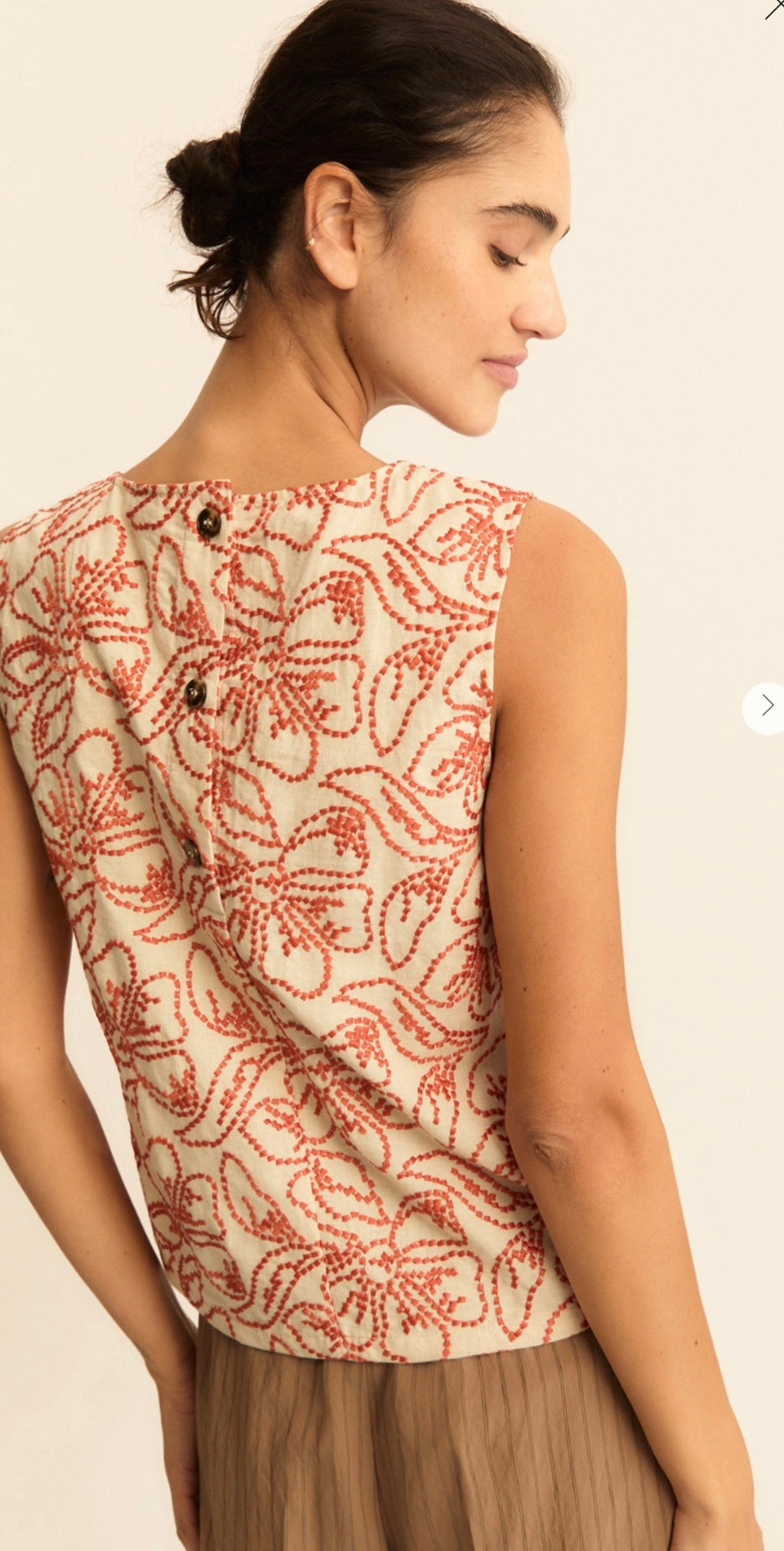 Emme 2615161152200 Cotton Beige/Rusty Orange Floral Pattern Short Sleeve Top