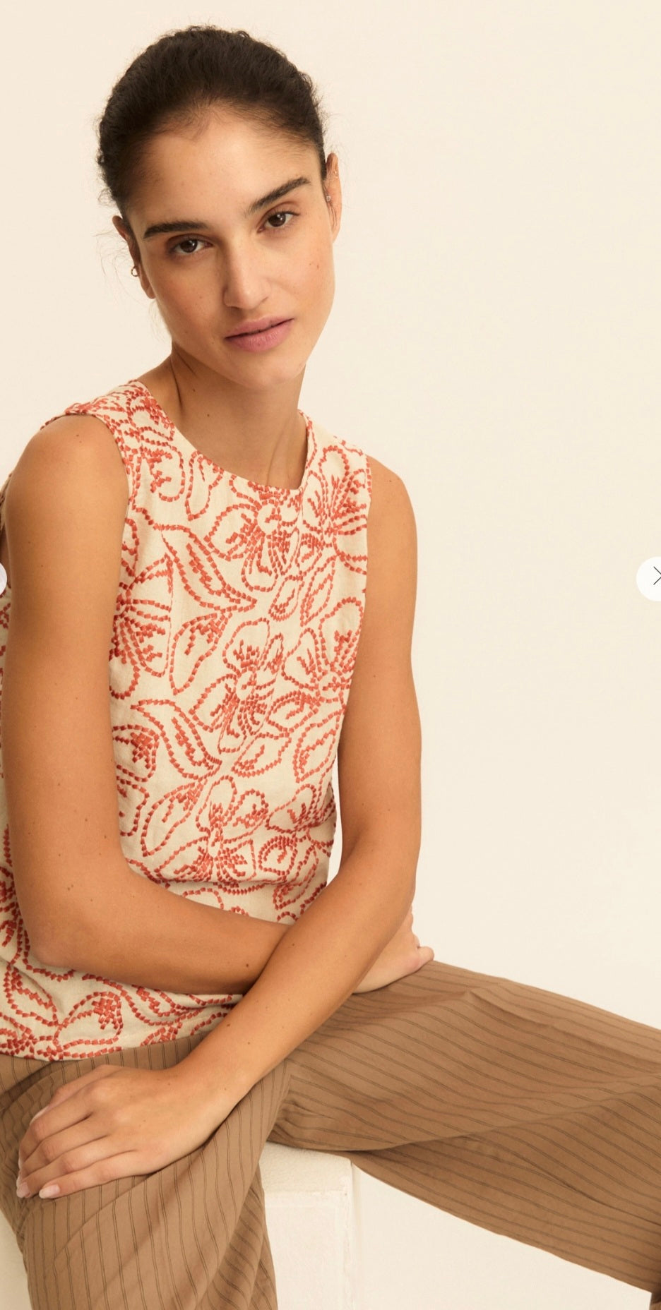 Emme 2615161152200 Cotton Beige/Rusty Orange Floral Pattern Short Sleeve Top