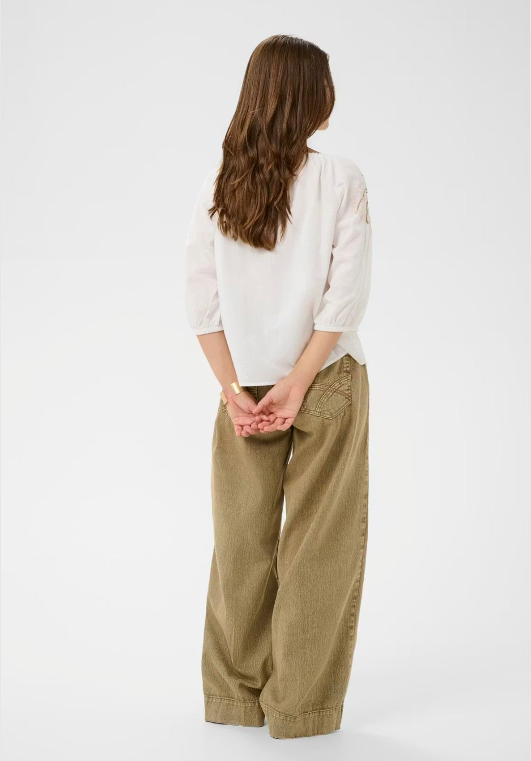 Cream 10614856 White Blouse Loose Fitting  3/4 sleeves