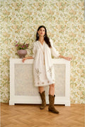 Cream 10614774 Cream Short Dress With Delicate Embroidery