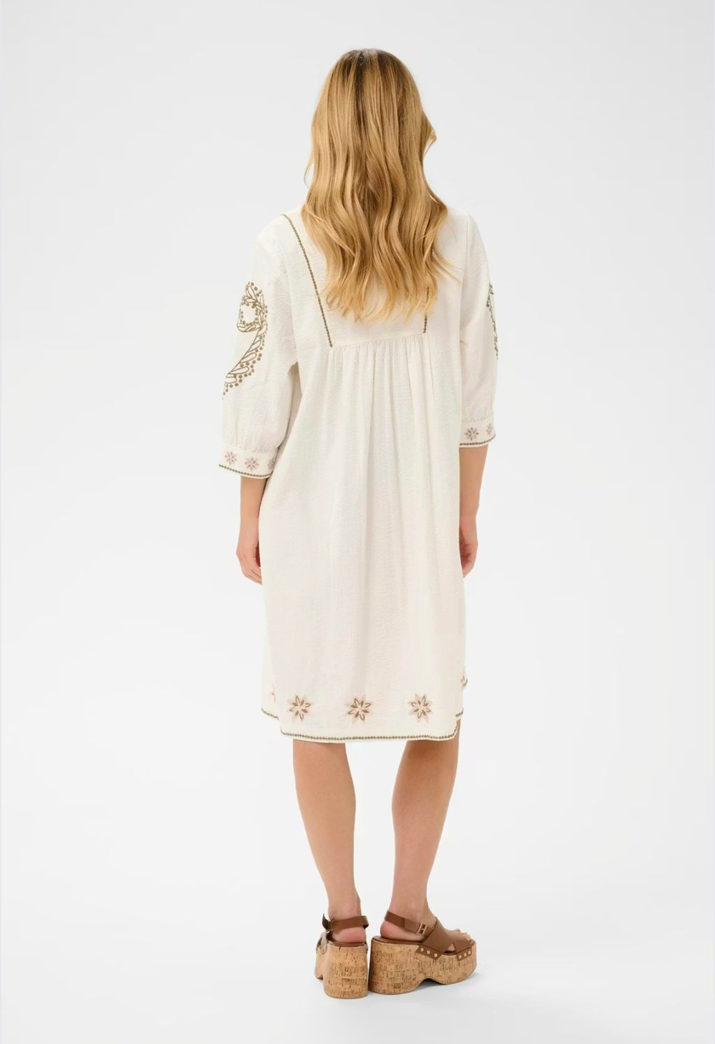 Cream 10614774 Cream Short Dress With Delicate Embroidery