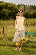 Cream 10615012 Lemon Yellow Sleeveless Frill Top