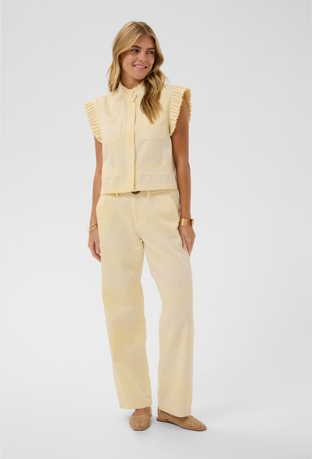 Cream 10615089 Lemon Yellow Waistcoat With Short Frill Sleeves