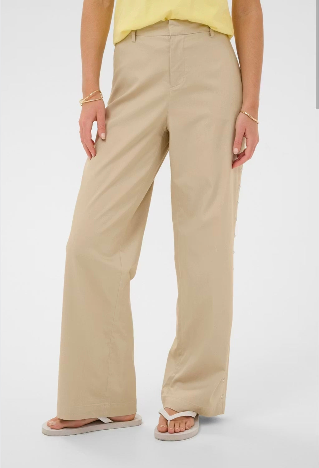 Cream 10615038 Stone Color Straight Leg Trouser With Studs